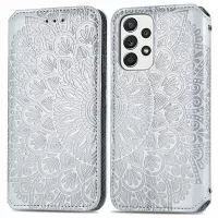For Samsung Galaxy A73 5G Imprinted Mandala Pattern PU Leather Book Style Case Wallet Magnetic Absorption Stand Feature Folio Cover - Grey