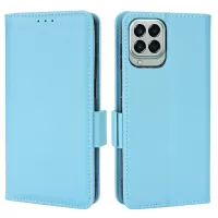 For Samsung Galaxy M33 5G (Global Version) Shockproof Phone Cover Side Buckle Litchi Texture Leather Phone Case Fingerprint-Free Wallet Stand Design PU Leather Protective Case - Baby Blue