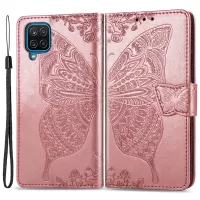 Big Butterfly Imprinting Leather Phone Shell for Samsung Galaxy M53 5G, Foldable Stand Wallet Design PU Leather Case - Rose Gold