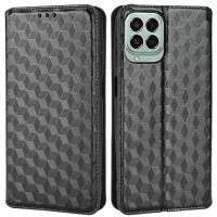 Anti-scratch Imprinted Rhombus Pattern Case for Samsung Galaxy M33 5G (Global Version), PU Leather Stand Magnetic Auto Closure Wallet Phone Cover - Black
