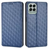 For Samsung Galaxy M53 5G Imprinted Rhombus Pattern Phone Case PU Leather Stand Magnetic Auto Closure Wallet Phone Shell - Blue