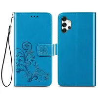 Clover Pattern Imprinting Leather Case for Samsung Galaxy A32 5G, Wallet Stand Design Full Protection Leather Phone Shell with Strap - Blue