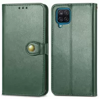 For Samsung Galaxy M33 5G (Global Version) Solid Color PU Leather Case Magnetic Round Buckle Mobile Phone Stand Wallet Cover - Green