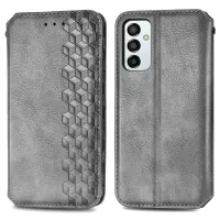 For Samsung Galaxy M23 5G/F23 5G Auto-Absorbed Folio Flip Rhombus Imprinting Mobile Phone Case with Stand Wallet - Grey