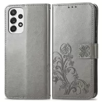 For Samsung Galaxy A33 5G Imprinting Four-leaf Clover PU Leather Folio Flip Case Magnetic Clasp Wallet Stand Phone Shell - Grey