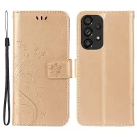 For Samsung Galaxy A73 5G Butterfly Flower Imprinted Wallet Phone Case PU Leather Folio Flip Cover with Stand/Strap - Gold