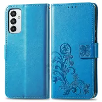 For Samsung Galaxy M23 5G/F23 5G Four-leaf Clover Imprinted Anti-scratch Leather Case Viewing Stand Wallet Inner TPU Shell - Blue