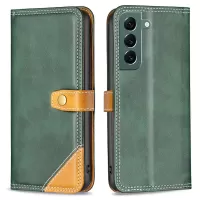 BINFEN COLOR BF Leather Series-8 12 Style PU Leather Phone Shell for Samsung Galaxy S22+ 5G, Foldable Stand Design Splicing Matte Leather Case with 3 Card Slots - Green