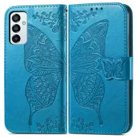 Big Butterfly Imprinting Leather Phone Shell for Samsung Galaxy M23 5G/F23 5G, Anti-Drop PU Leather Case with Stand Wallet Design - Blue
