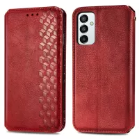 For Samsung Galaxy M23 5G/F23 5G Auto-Absorbed Folio Flip Rhombus Imprinting Mobile Phone Case with Stand Wallet - Red