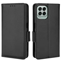 For Samsung Galaxy M33 5G (Global Version) Shockproof Phone Cover Side Buckle Litchi Texture Leather Phone Case Fingerprint-Free Wallet Stand Design PU Leather Protective Case - Black