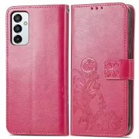 For Samsung Galaxy M23 5G/F23 5G Four-leaf Clover Imprinted Anti-scratch Leather Case Viewing Stand Wallet Inner TPU Shell - Red