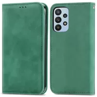 Auto-Absorbed Retro PU Leather Shell for Samsung Galaxy A23 5G, Adjustable Stand Design Sratch-Resistant Skin Touch Leather Phone Case with Card Slots - Green