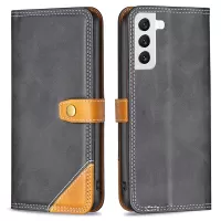 BINFEN COLOR BF Leather Series-8 12 Style PU Leather Phone Shell for Samsung Galaxy S22 5G, Scratch-Resistant Splicing Matte Leather Stand Case with Card Slots Design - Black