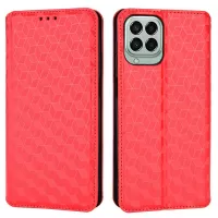 For Samsung Galaxy M53 5G Imprinted Rhombus Pattern Phone Case PU Leather Stand Magnetic Auto Closure Wallet Phone Shell - Red