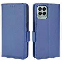 For Samsung Galaxy M53 5G Anti-drop Protective Case Side Buckle Litchi Texture Leather Phone Case, Fingerprint-Free Wallet Stand Design PU Leather Phone Cover - Dark Blue