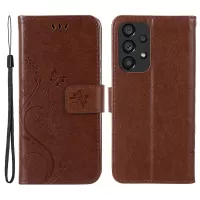 For Samsung Galaxy A73 5G Butterfly Flower Imprinted Wallet Phone Case PU Leather Folio Flip Cover with Stand/Strap - Brown