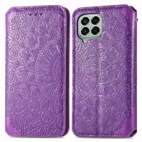 For Samsung Galaxy M33 5G (Global Version) Imprinting Mandala Pattern Wallet Phone Case PU Leather Magnetic Absorption Stand Shell - Purple