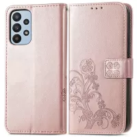 Clover Pattern Imprinting Leather Case for Samsung Galaxy A23 5G, Full Protection Leather Phone Shell with Wallet Stand Design - Rose Gold