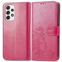 For Samsung Galaxy A33 5G Imprinting Four-leaf Clover PU Leather Folio Flip Case Magnetic Clasp Wallet Stand Phone Shell - Red
