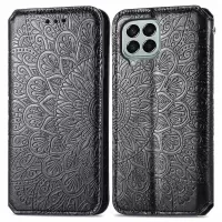 For Samsung Galaxy M53 5G Imprinting Mandala Pattern PU Leather Magnetic Auto Closing Phone Case Stand Wallet Cover - Black
