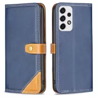 BINFEN COLOR BF Leather Series-8 12 Style PU Leather Phone Shell for Samsung Galaxy A53 5G, 3 Card Slots Design Splicing Matte Leather Case with Stand - Blue