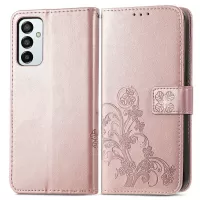 For Samsung Galaxy M23 5G/F23 5G Four-leaf Clover Imprinted Anti-scratch Leather Case Viewing Stand Wallet Inner TPU Shell - Rose Gold