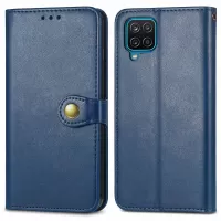 For Samsung Galaxy M53 5G Solid Color Phone Case Magnetic Round Buckle PU Leather Stand Wallet Drop-proof Cover - Blue