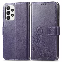 For Samsung Galaxy A33 5G Imprinting Four-leaf Clover PU Leather Folio Flip Case Magnetic Clasp Wallet Stand Phone Shell - Purple