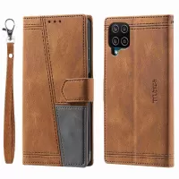 TTUDRCH 004 Splicing Leather Case for Samsung Galaxy M53 5G, RFID Blocking Wallet Design Phone Stand Shell with Strap - Brown