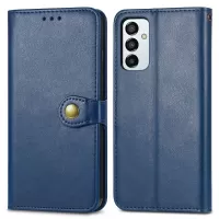 For Samsung Galaxy M23 5G/F23 5G Anti-drop Leather Phone Case Solid Color Magnetic Round Buckle Cover with Wallet Stand - Blue