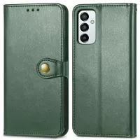 For Samsung Galaxy M23 5G/F23 5G Anti-drop Leather Phone Case Solid Color Magnetic Round Buckle Cover with Wallet Stand - Green
