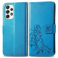 For Samsung Galaxy A33 5G Imprinting Four-leaf Clover PU Leather Folio Flip Case Magnetic Clasp Wallet Stand Phone Shell - Blue