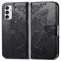 Big Butterfly Imprinting Leather Phone Shell for Samsung Galaxy M23 5G/F23 5G, Anti-Drop PU Leather Case with Stand Wallet Design - Black