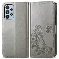 Clover Pattern Imprinting Leather Case for Samsung Galaxy A23 5G, Full Protection Leather Phone Shell with Wallet Stand Design - Grey