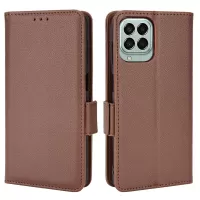 For Samsung Galaxy M33 5G (Global Version) Shockproof Phone Cover Side Buckle Litchi Texture Leather Phone Case Fingerprint-Free Wallet Stand Design PU Leather Protective Case - Brown