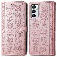 For Samsung Galaxy M23 5G/F23 5G Cat Dog Pattern Imprinted PU Leather + TPU All-round Case Stand Wallet Phone Cover with Strap - Rose Gold