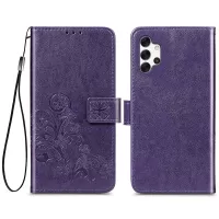 Clover Pattern Imprinting Leather Case for Samsung Galaxy A32 5G, Wallet Stand Design Full Protection Leather Phone Shell with Strap - Purple