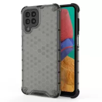 For Samsung Galaxy M33 5G (Global Version) Honeycomb Textured Soft TPU + Hard PC Phone Anti-drop Case Hybrid Protective Cover - Black