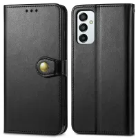 For Samsung Galaxy M23 5G/F23 5G Anti-drop Leather Phone Case Solid Color Magnetic Round Buckle Cover with Wallet Stand - Black