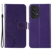 For Samsung Galaxy A73 5G Butterfly Flower Imprinted Wallet Phone Case PU Leather Folio Flip Cover with Stand/Strap - Dark Purple