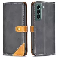 BINFEN COLOR BF Leather Series-8 12 Style PU Leather Phone Shell for Samsung Galaxy S22+ 5G, Foldable Stand Design Splicing Matte Leather Case with 3 Card Slots - Black