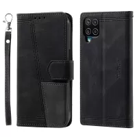 TTUDRCH 004 Splicing Leather Case for Samsung Galaxy M53 5G, RFID Blocking Wallet Design Phone Stand Shell with Strap - Black
