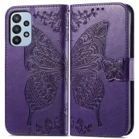 Big Butterfly Imprinting Leather Phone Shell for Samsung Galaxy A23 5G, Drop-Prevention PU Leather Stand Wallet Case with Handy Strap - Purple
