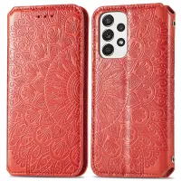 For Samsung Galaxy A73 5G Imprinted Mandala Pattern PU Leather Book Style Case Wallet Magnetic Absorption Stand Feature Folio Cover - Red