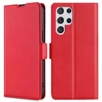 Anti-drop Phone Case for Samsung Galaxy S22 Ultra 5G PU Leather + TPU Phone Stand Shell Side Magnetic Clasp Folio Flip Cover with Card Holder - Red