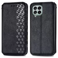 For Samsung Galaxy M33 5G (Global Version) Auto-Absorbed Folio Flip Rhombus Imprinting Stand Wallet Design Mobile Phone Case - Black