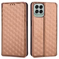 For Samsung Galaxy M53 5G Imprinted Rhombus Pattern Phone Case PU Leather Stand Magnetic Auto Closure Wallet Phone Shell - Brown