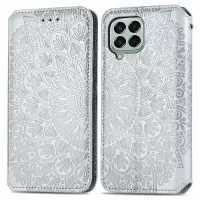 For Samsung Galaxy M53 5G Imprinting Mandala Pattern PU Leather Magnetic Auto Closing Phone Case Stand Wallet Cover - Grey