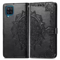 Mandala Flower Imprinting PU Leather Case for Samsung Galaxy M33 5G (Global Version), Adjustable Stand Wallet Design Leather Phone Shell with Strap - Black